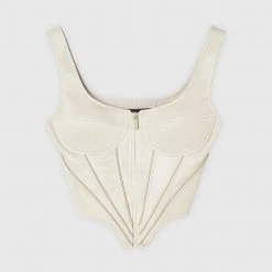 Woman Tops TOPS & T SHIRTS Vegan Leather Corset Top - Beige
