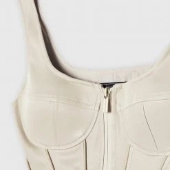 Woman Tops TOPS & T SHIRTS Vegan Leather Corset Top - Beige