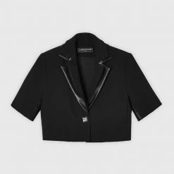 Woman Jackets Double Lapel Cropped Blazer - Black