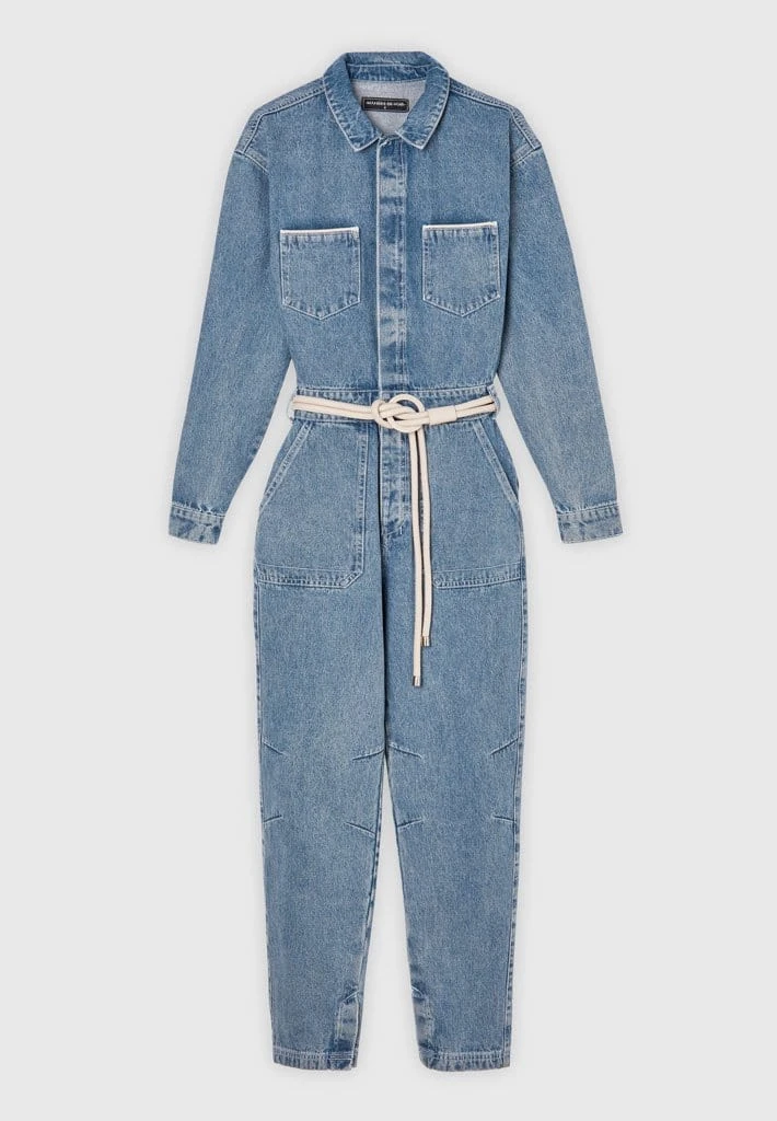 Woman Jumpsuits Denim Biker Jumpsuit - Mid Blue