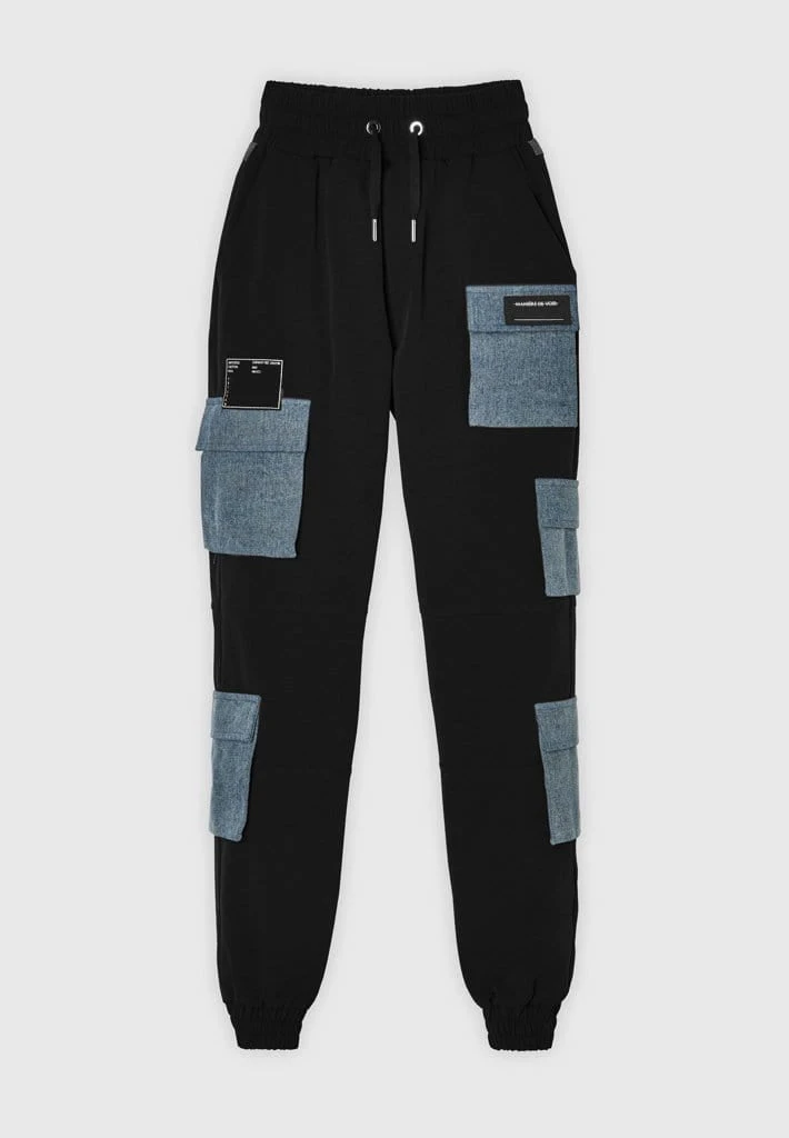 Woman Trousers CARGO PANTS & JOGGERS Denim Patch Cargo Pants - Black