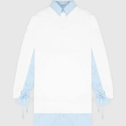 Woman Dresses Jumper Dress With Pinstripe Shirt - White