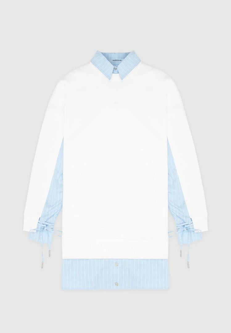 Woman Dresses Jumper Dress With Pinstripe Shirt - White