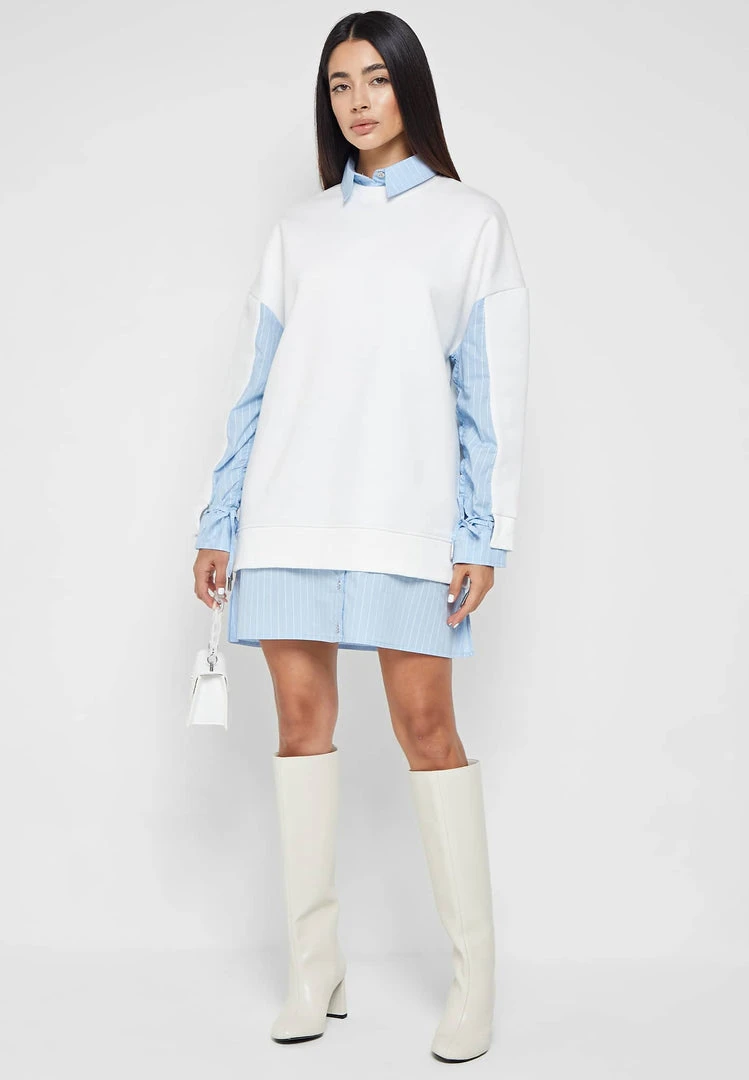 Woman Dresses Jumper Dress With Pinstripe Shirt - White