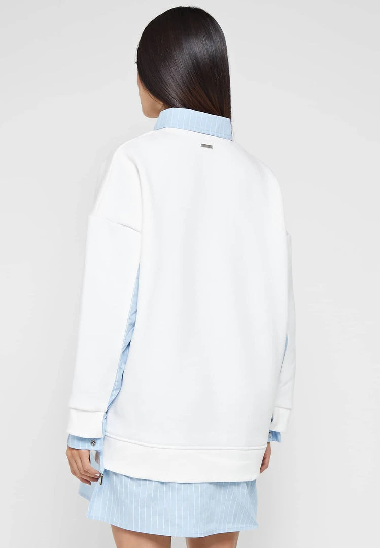 Woman Dresses Jumper Dress With Pinstripe Shirt - White