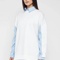 Woman Dresses Jumper Dress With Pinstripe Shirt - White