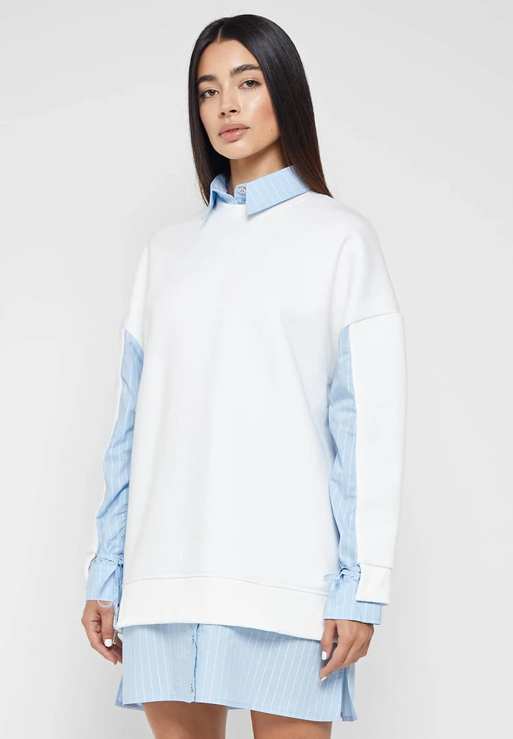 Woman Dresses Jumper Dress With Pinstripe Shirt - White