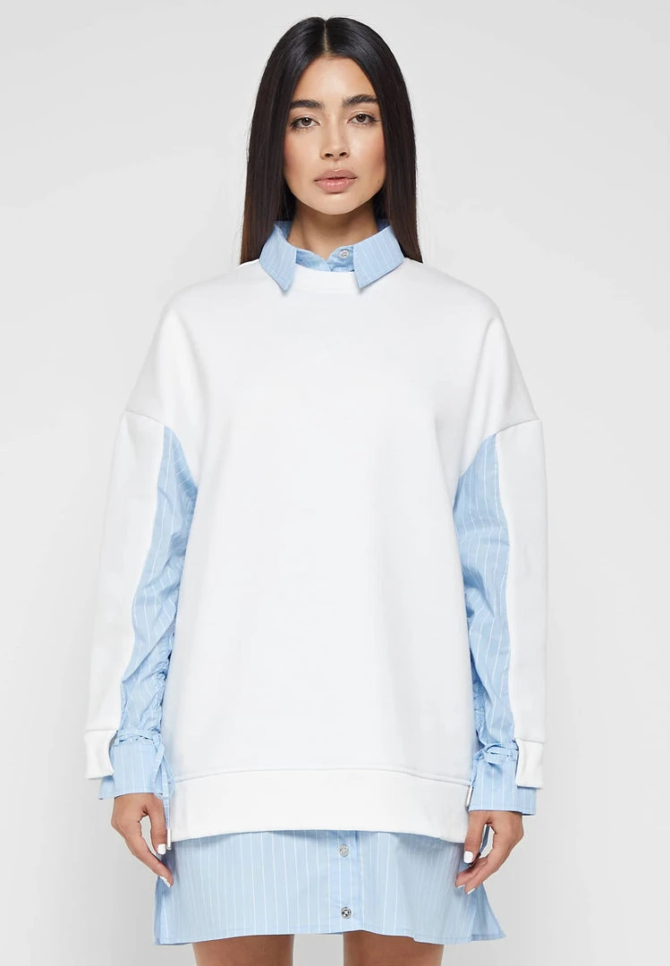 Woman Dresses Jumper Dress With Pinstripe Shirt - White