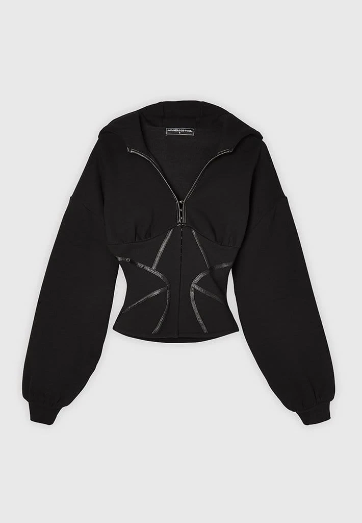 Woman Tracksuits Volume Sleeve Corset Hoodie - Black