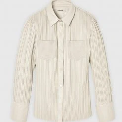 Woman Shirts Pleated Leather Shirt - Beige