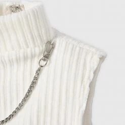 Woman Tops Detachable Chain Ribbed Velour Top - Off White TOPS & T SHIRTS