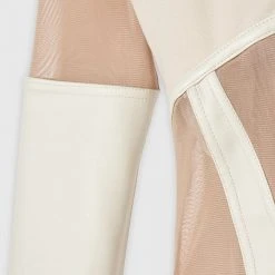 Woman Tops High Leg Effect Vegan Leather Bodysuit - Beige BODYSUITS