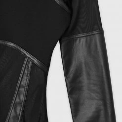 Woman Tops High Leg Effect Vegan Leather Bodysuit - Black
