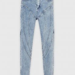 Woman Denim Contour Seam Detail Skinny Jeans - Mid Blue