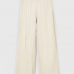 Woman Trousers Pleated Leather Trousers - Beige
