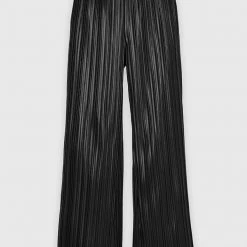 Woman Trousers Pleated Leather Trousers - Black