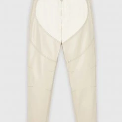 Woman Trousers Heart Vegan Leather And Denim Trousers - Beige