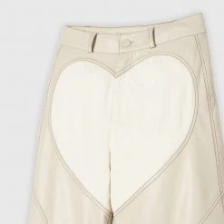 Woman Trousers Heart Vegan Leather And Denim Trousers - Beige