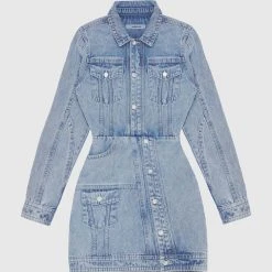Woman Dresses Denim Mini Dress - Mid Blue