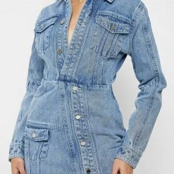 Woman Dresses Denim Mini Dress - Mid Blue