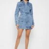 Woman Dresses Denim Mini Dress - Mid Blue