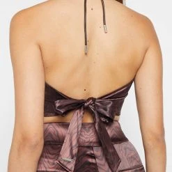 Woman Tops TOPS & T SHIRTS Woodgrain Satin Handkerchief Top - Brown