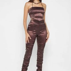 Woman Tops TOPS & T SHIRTS Woodgrain Satin Handkerchief Top - Brown