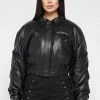 Woman Jackets Tacked Vegan Leather Bomber Jacket - Black