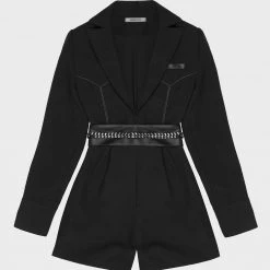 Woman Jumpsuits Blazer Playsuit With Chain - Black JUMPSUITS & PLAYSUITS