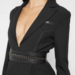 Woman Jumpsuits Blazer Playsuit With Chain - Black JUMPSUITS & PLAYSUITS