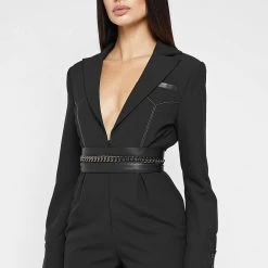 Woman Jumpsuits Blazer Playsuit With Chain - Black JUMPSUITS & PLAYSUITS