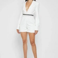 Woman Jumpsuits JUMPSUITS & PLAYSUITS Blazer Playsuit With Chain - White