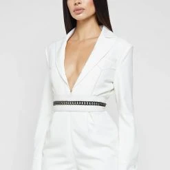 Woman Jumpsuits JUMPSUITS & PLAYSUITS Blazer Playsuit With Chain - White