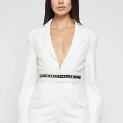 Woman Jumpsuits JUMPSUITS & PLAYSUITS Blazer Playsuit With Chain - White