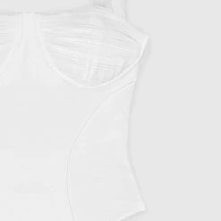 Woman Tops Vegan Leather & Shirred Mesh Bodysuit - White BODYSUITS