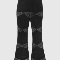 Woman Leggings Shirred Mesh Overlay Flared Leggings - Black