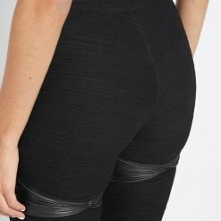 Woman Leggings Shirred Mesh Overlay Flared Leggings - Black