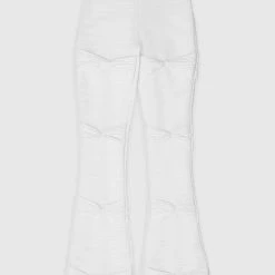 Woman Leggings Shirred Mesh Overlay Flared Leggings - White