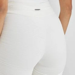 Woman Leggings Shirred Mesh Overlay Flared Leggings - White