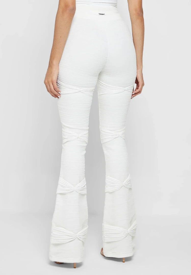 Woman Leggings Shirred Mesh Overlay Flared Leggings - White