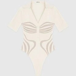 Woman Tops BODYSUITS Limited Edition Ribbed Polo Bodysuit - Beige