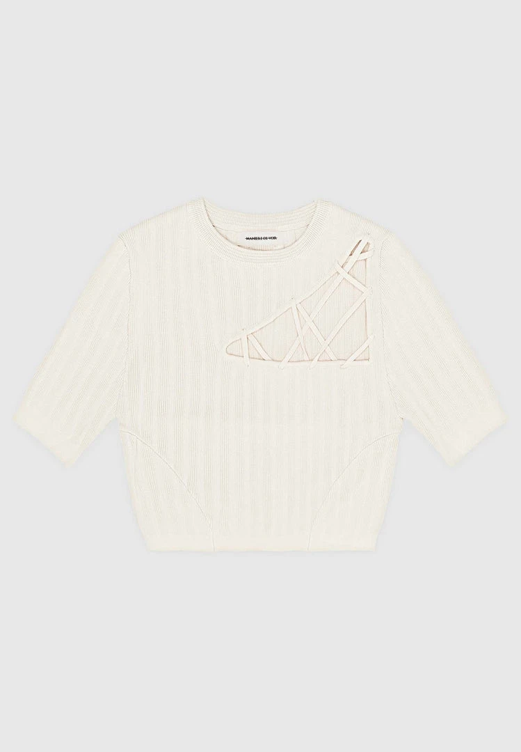 Woman Tops Knitted Lace Up Top - Beige