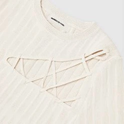 Woman Tops Knitted Lace Up Top - Beige