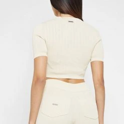 Woman Tops Knitted Lace Up Top - Beige