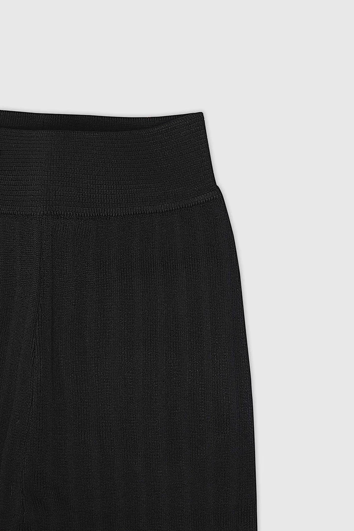 Woman Leggings Knitted Lace Up Leggings - Black