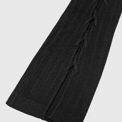 Woman Leggings Knitted Lace Up Leggings - Black