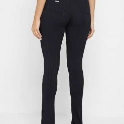 Woman Leggings Knitted Lace Up Leggings - Black