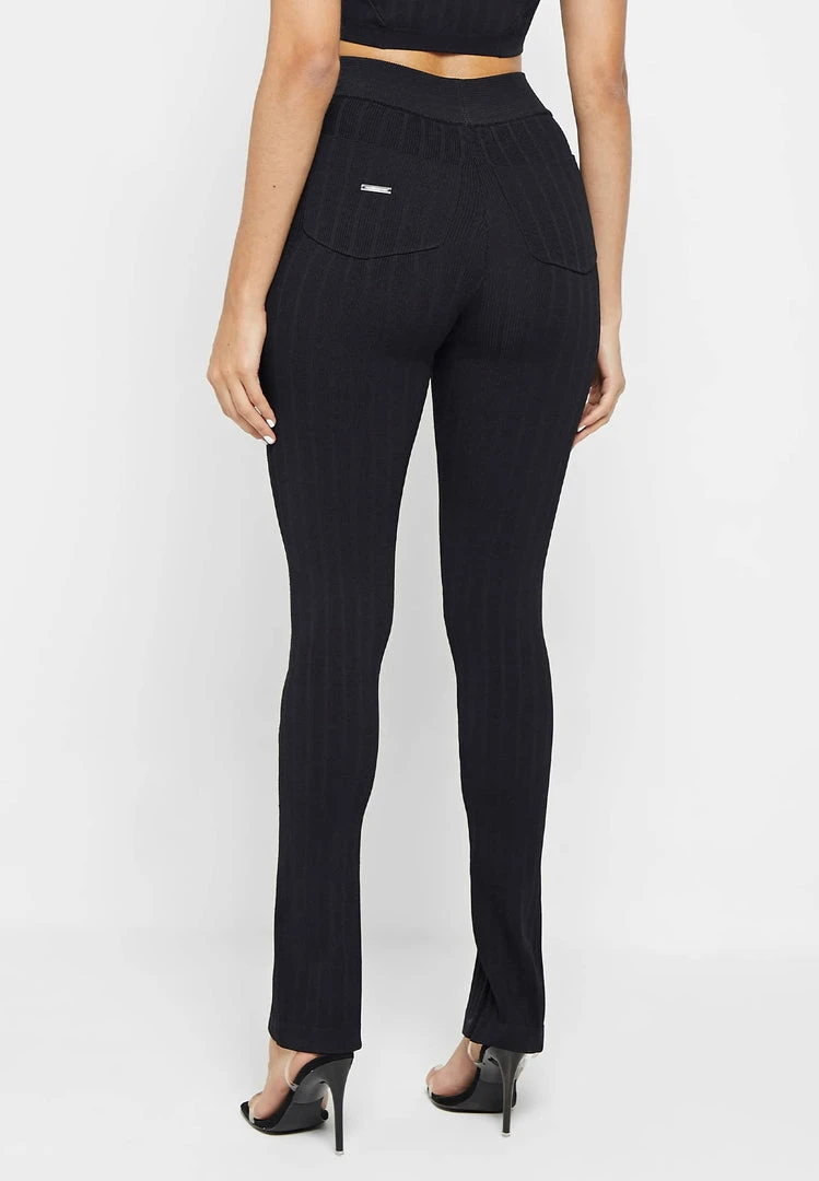 Woman Leggings Knitted Lace Up Leggings - Black