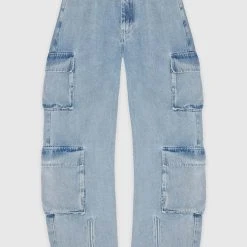 Woman Trousers Wide Leg Denim Cargo Jeans - Blue