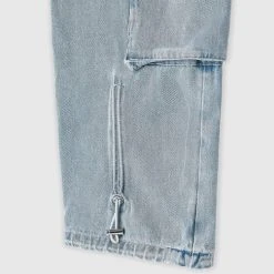 Woman Trousers Wide Leg Denim Cargo Jeans - Blue